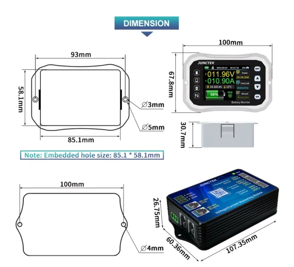 Battery Capacity Monitor 0-120V 100A/400A/600A + Bluetooth