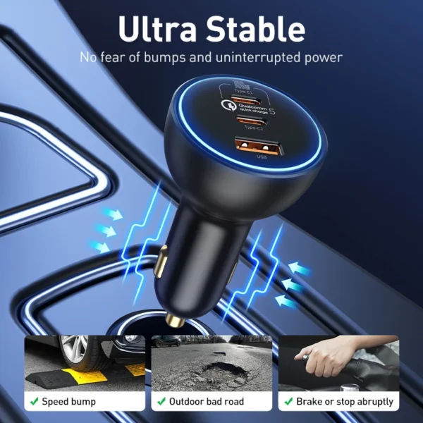 Car Charger 160W Fast Charge 3 Ports