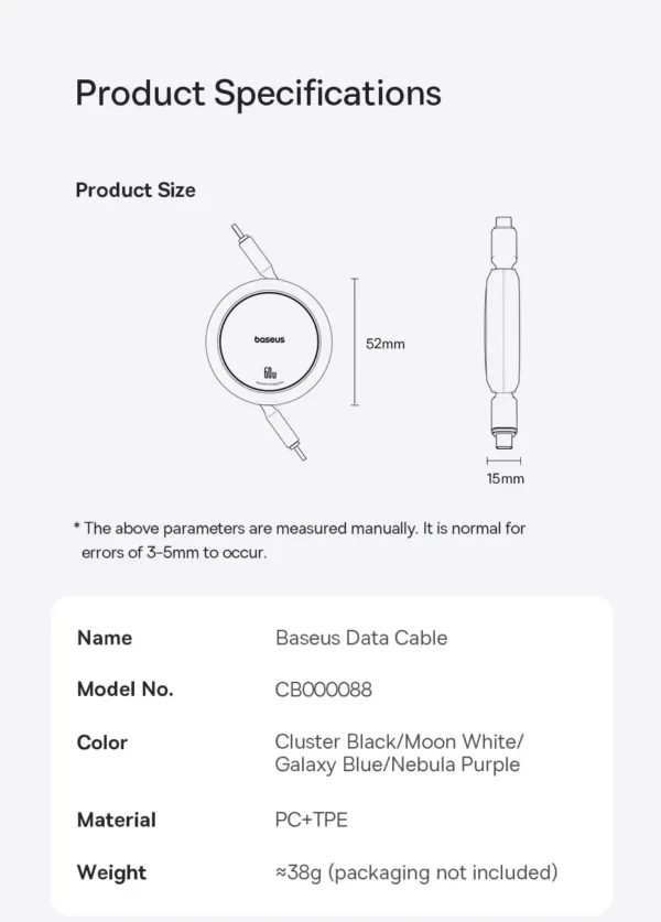 Retractable USB-C Cable 60W