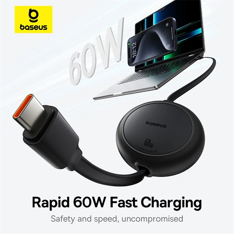 Lot De 2 Câbles USB-C Vers USB-C Rétractables 1M 60W - Charge Rapide Et Transfert De Données - Neuf