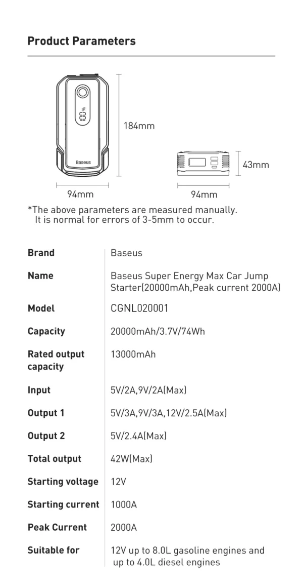 Auto  Jump Starter Power Bank