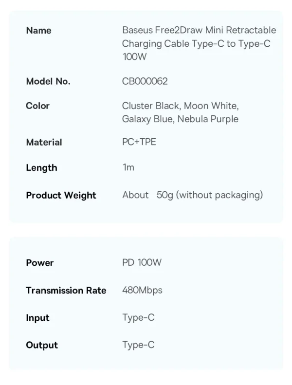 Retractable USB-C Cable 100W